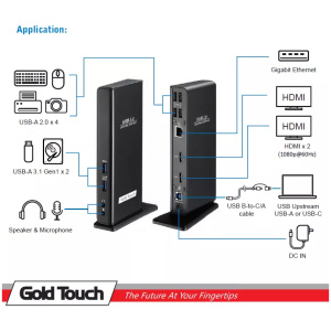 Gold Touch USB3.0 Type A/C dual display docking station - תחנת עגינה
